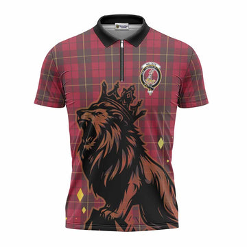 Wallace Tartan Family Crest Zipper Polo Shirt Crowned Lion Roaring