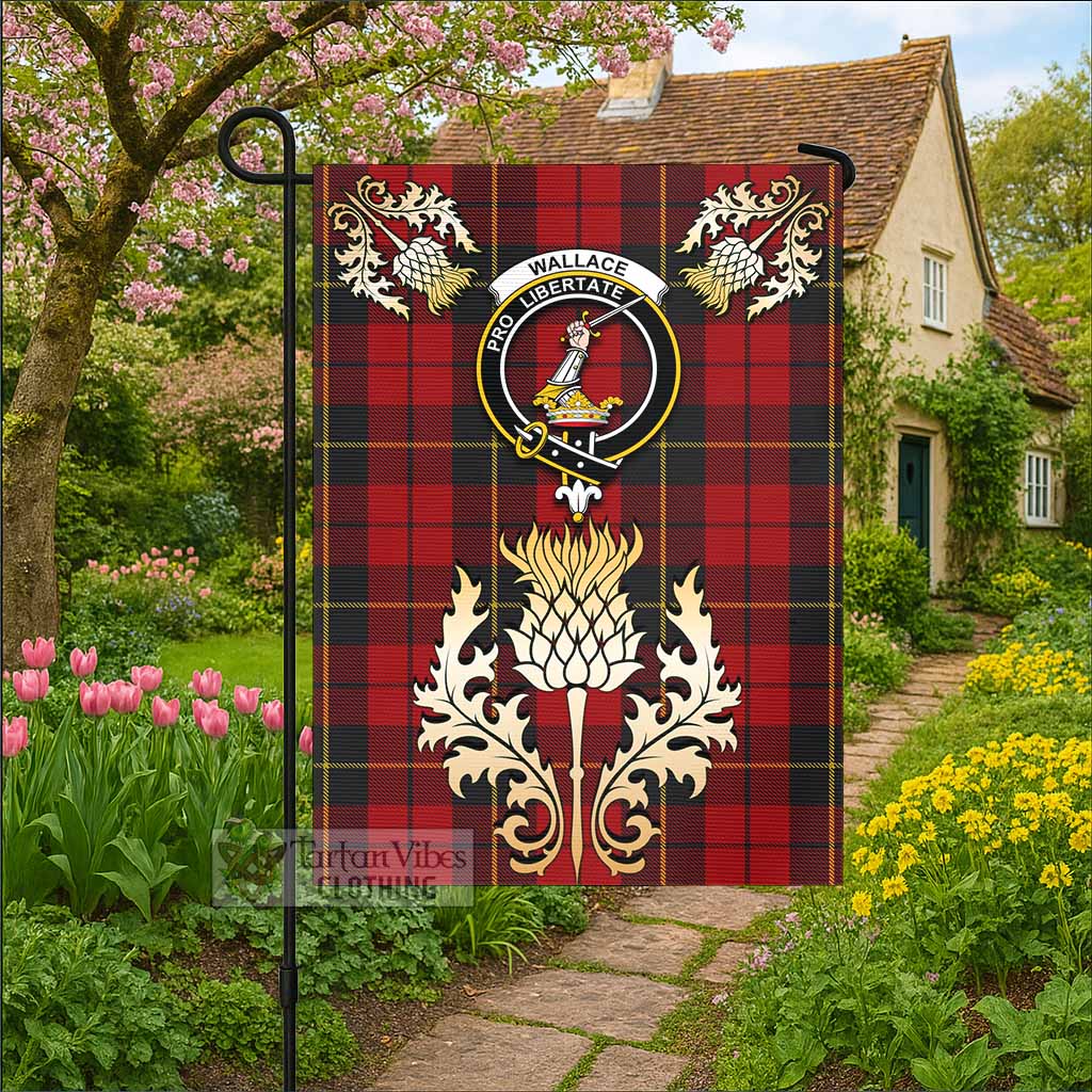 Wallace Tartan Garden Flag with Golden Regal Scottish Thistle Emblem - Tartan Vibes Clothing