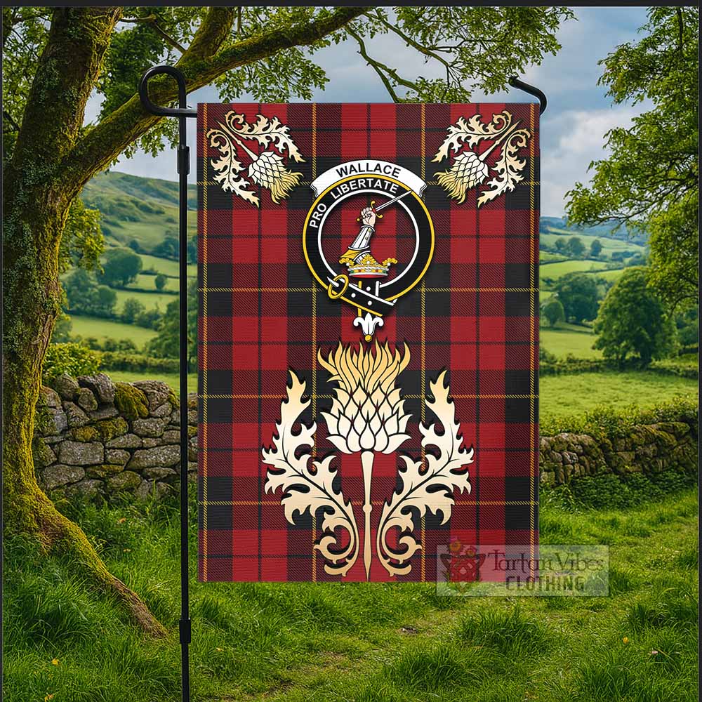 Wallace Tartan Garden Flag with Golden Regal Scottish Thistle Emblem - Tartan Vibes Clothing