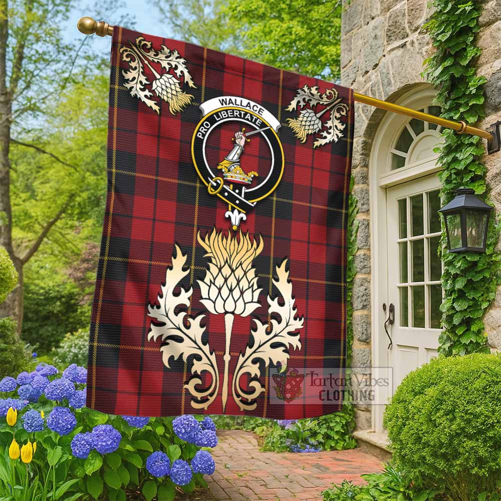 Wallace Tartan Garden Flag with Golden Regal Scottish Thistle Emblem - Tartan Vibes Clothing