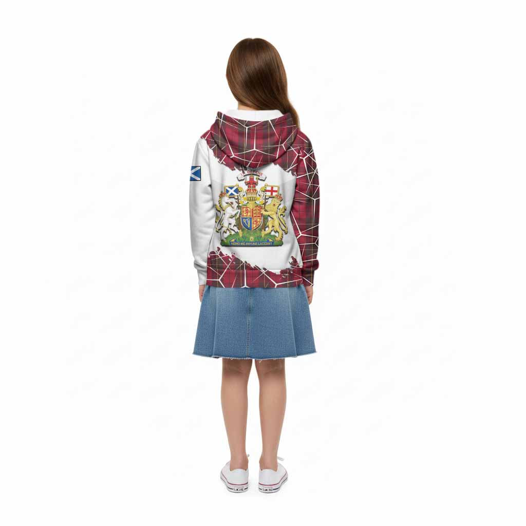 Wallace Tartan Kid Hoodie with Family Crest and Lion Rampant Grunge Style