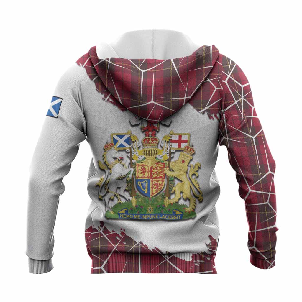 Wallace Tartan Knitted Hoodie with Family Crest and Lion Rampant Grunge Style