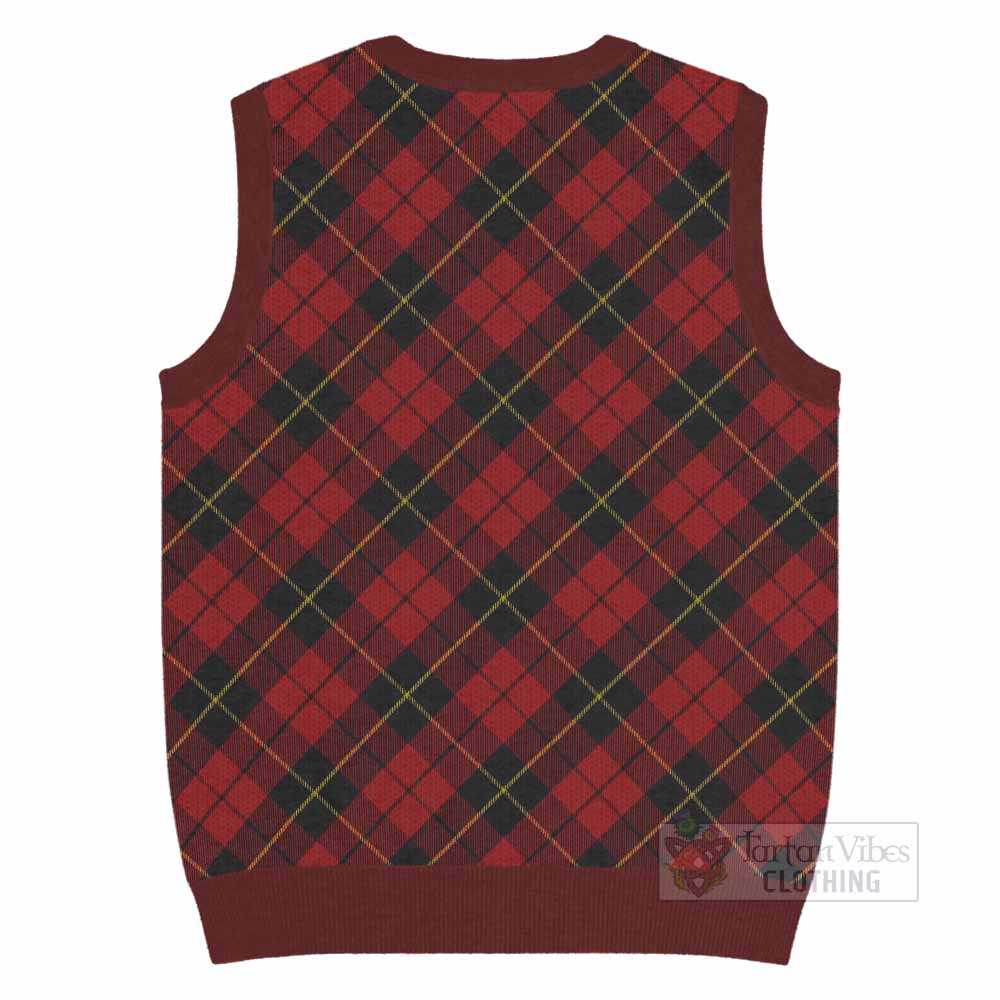 Wallace Tartan Knitted V-Neck Vest with Family Crest Cross Style