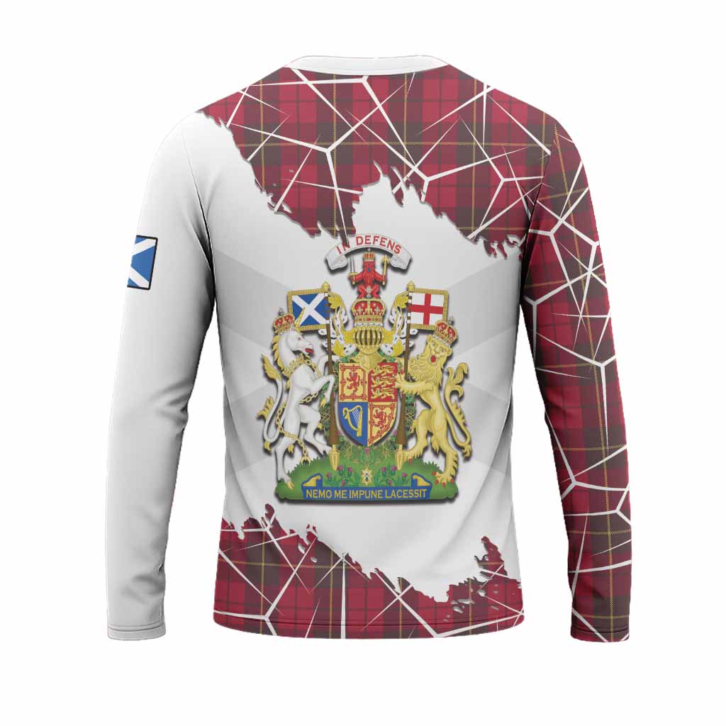 Wallace Tartan Long Sleeve T-Shirt with Family Crest and Lion Rampant Grunge Style