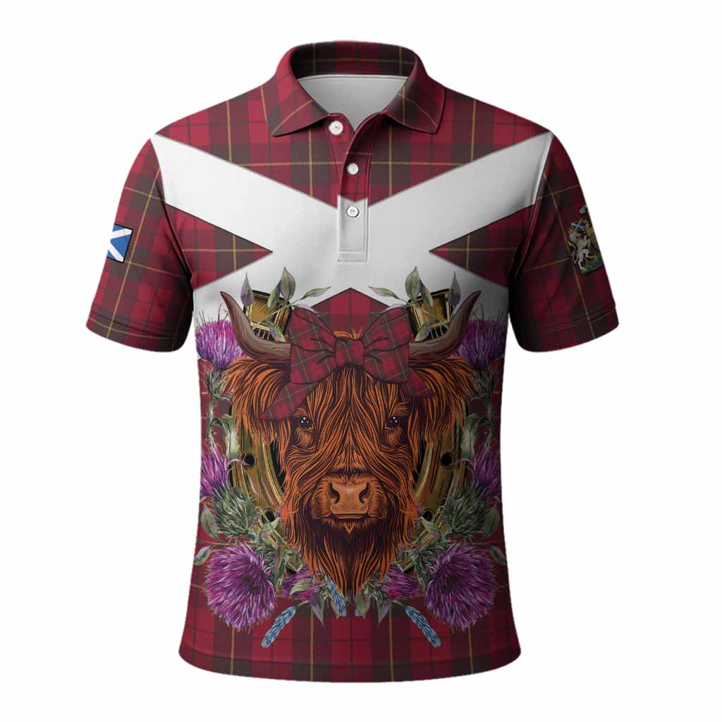 Wallace Tartan Polo Shirt Scottish Thistle Heilan Coo