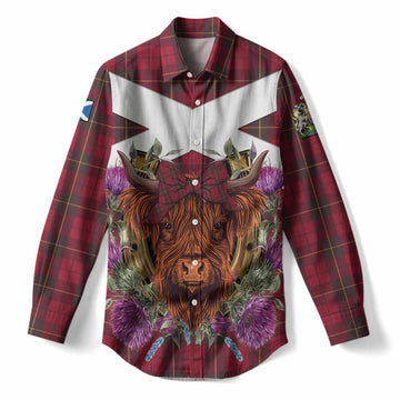 Wallace Tartan Women Casual Shirt Scottish Thistle Heilan Coo