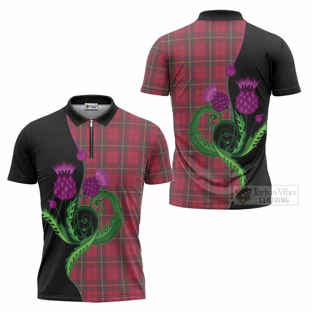 Wallace Tartan Zipper Polo Shirt Traditional Scottish Thistle
