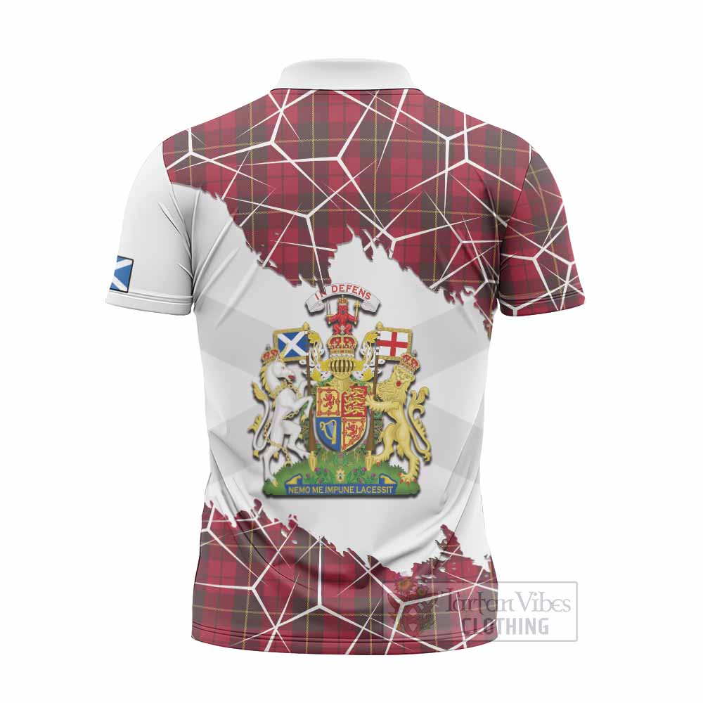 Wallace Tartan Zipper Polo Shirt with Family Crest and Lion Rampant Grunge Style