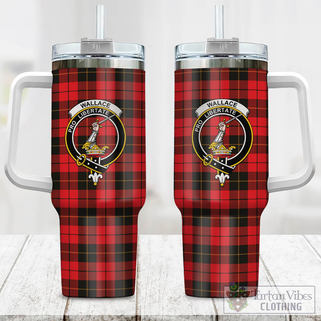 Tartan Vibes Clothing Wallace Weathered Tartan and Family Crest Tumbler with Handle
