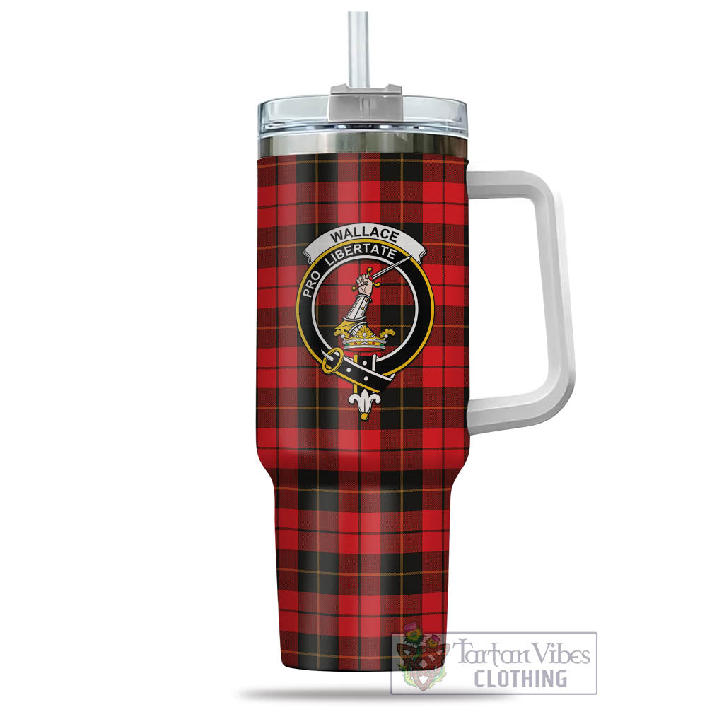 Tartan Vibes Clothing Wallace Weathered Tartan and Family Crest Tumbler with Handle