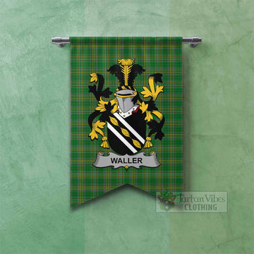 Tartan Vibes Clothing Waller Irish Clan Tartan Gonfalon, Tartan Banner with Coat of Arms
