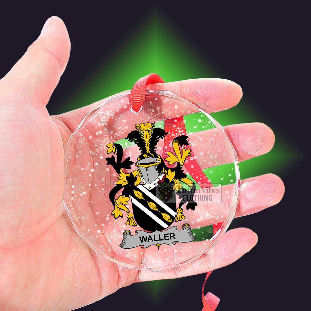 Tartan Vibes Clothing Waller Irish Clan Christmas Glass Ornament with Coat of Arms