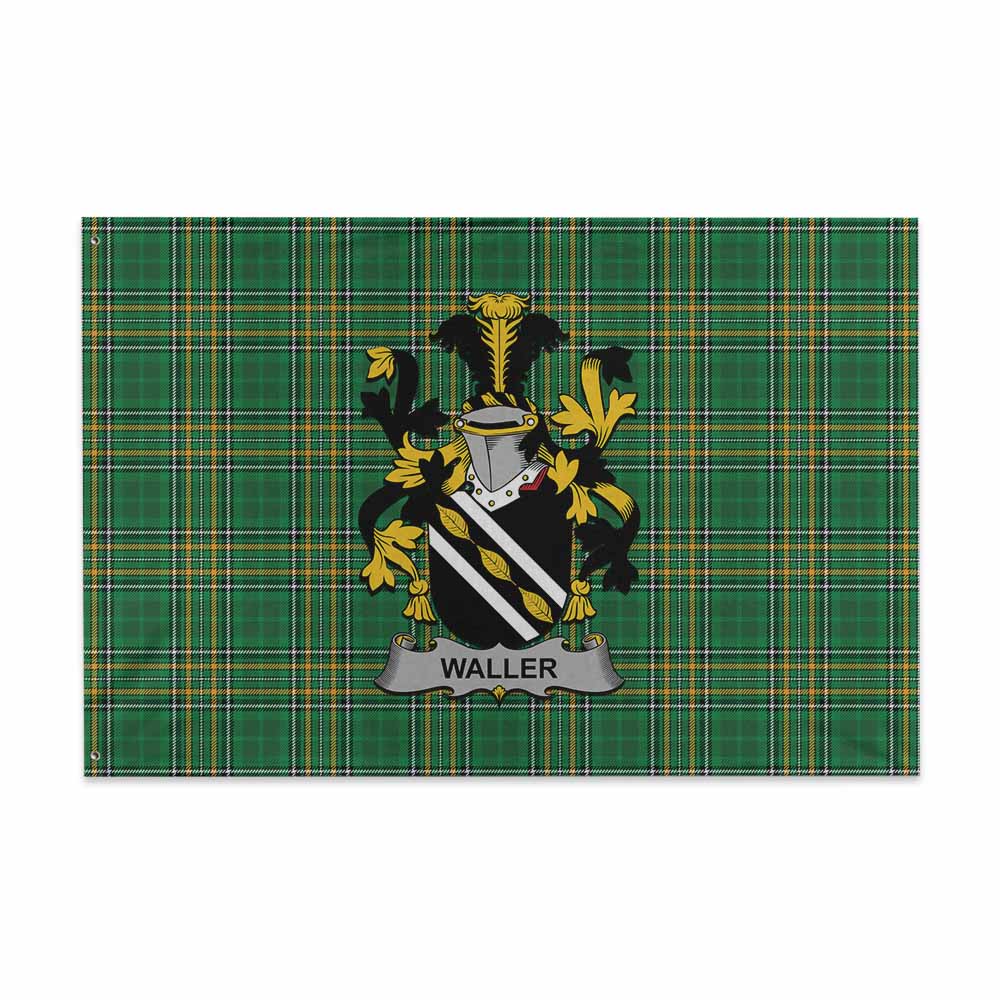 Tartan Vibes Clothing Waller Irish Clan Tartan House Flag with Coat of Arms