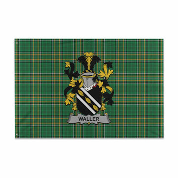 Tartan Vibes Clothing Waller Irish Clan Tartan House Flag with Coat of Arms