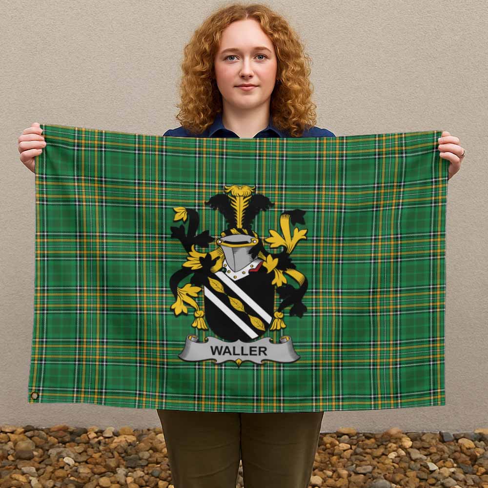 Tartan Vibes Clothing Waller Irish Clan Tartan House Flag with Coat of Arms