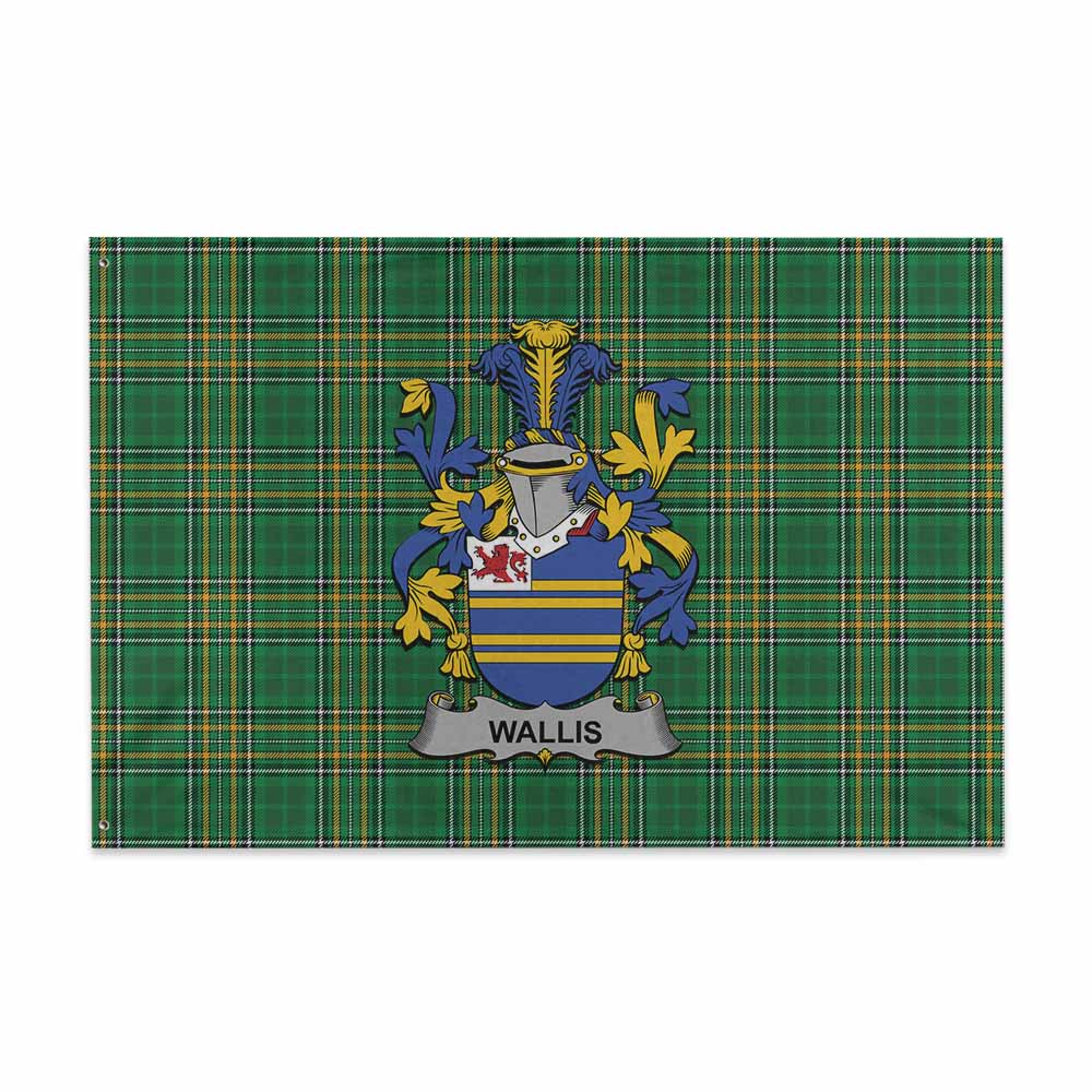 Tartan Vibes Clothing Wallis Irish Clan Tartan House Flag with Coat of Arms