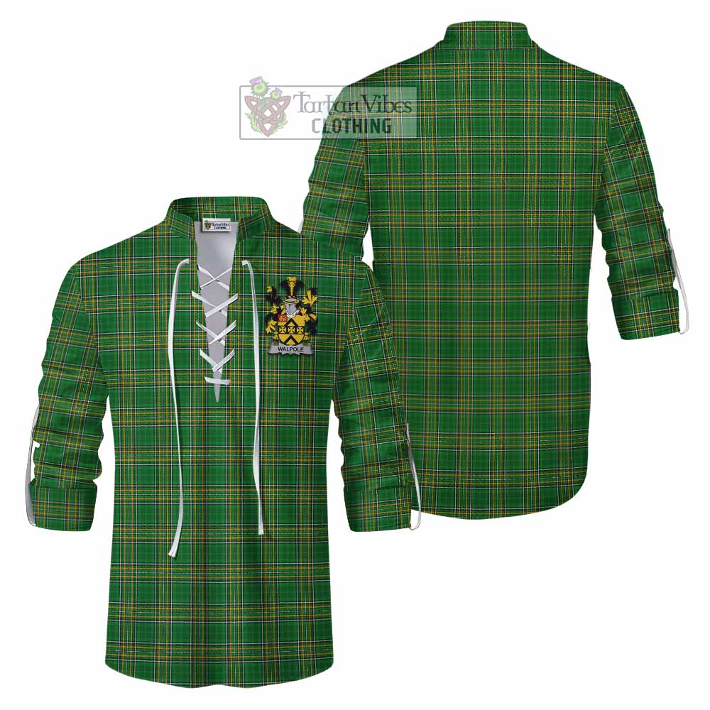 Tartan Vibes Clothing Walpole Irish Clan Tartan Ghillie Kilt Shirt with Coat of Arms