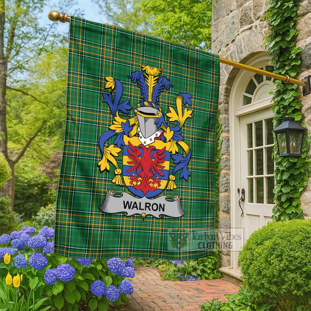 Walron Irish Clan Tartan Flag with Coat of Arms