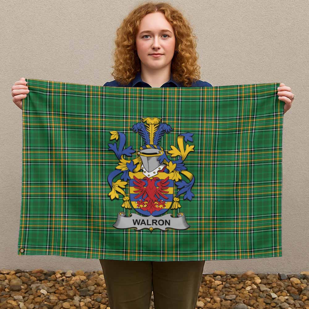 Tartan Vibes Clothing Walron Irish Clan Tartan House Flag with Coat of Arms