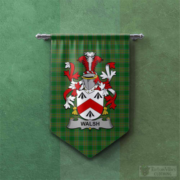 Walsh Irish Clan Tartan Gonfalon, Tartan Banner with Coat of Arms