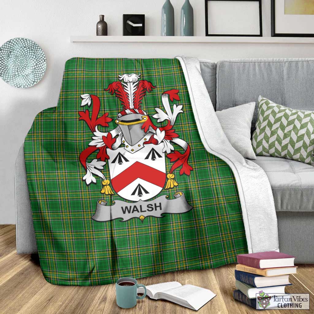 Tartan Vibes Clothing Walsh Irish Clan Tartan Blanket with Coat of Arms