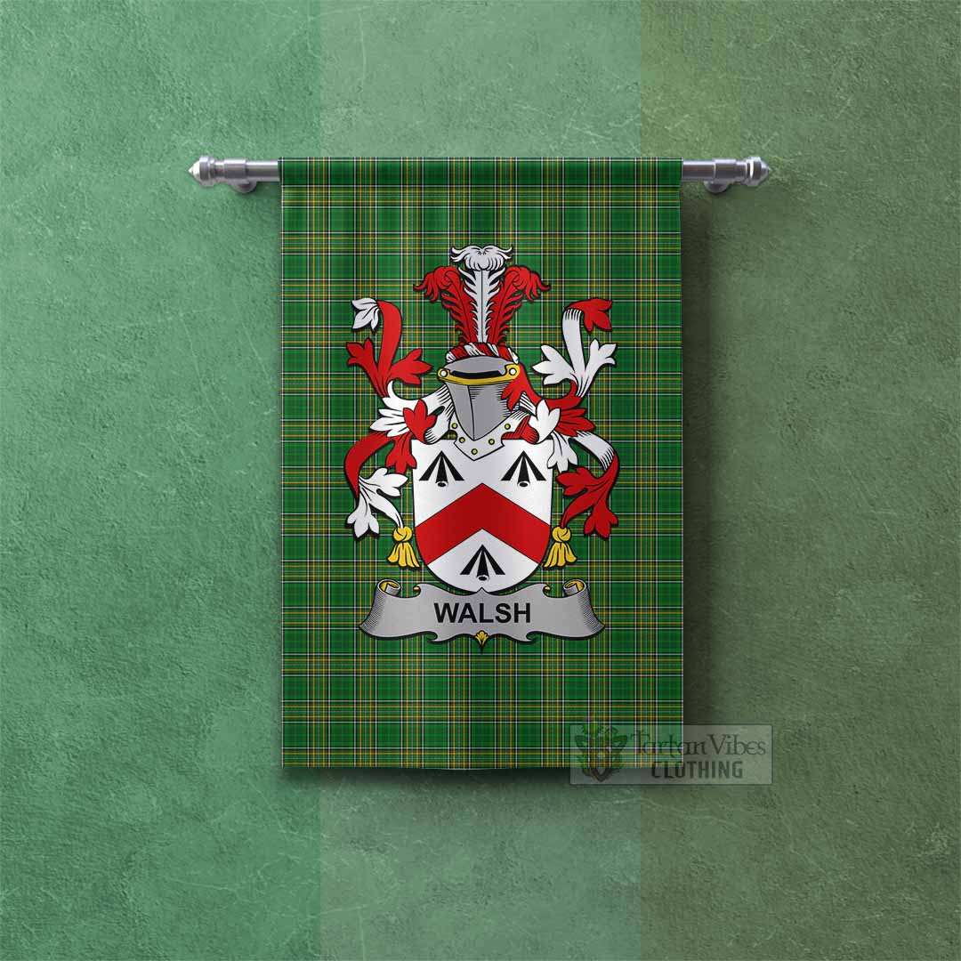 Tartan Vibes Clothing Walsh Irish Clan Tartan Gonfalon, Tartan Banner with Coat of Arms