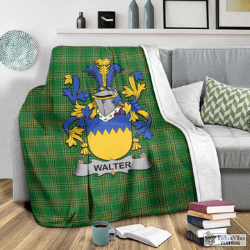 Tartan Vibes Clothing Walter Irish Clan Tartan Blanket with Coat of Arms