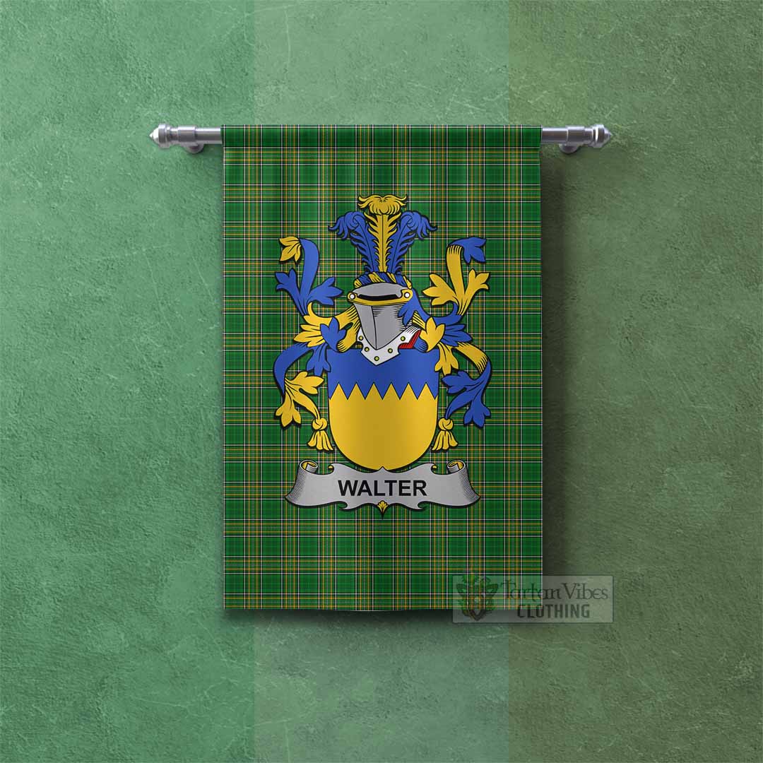 Tartan Vibes Clothing Walter Irish Clan Tartan Gonfalon, Tartan Banner with Coat of Arms