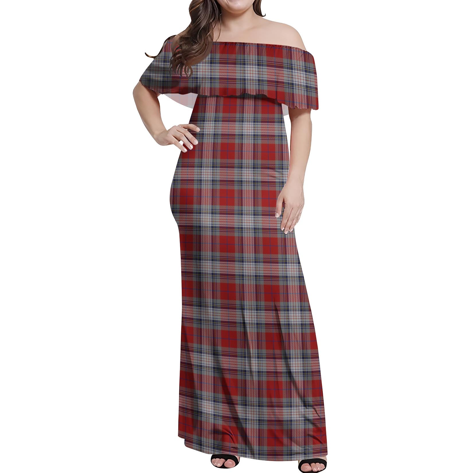 Warden Tartan Off Shoulder Long Dress Women's Dress - Tartan Vibes Clothing