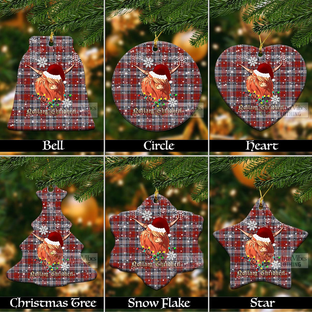 Warden Tartan Christmas Ceramic Ornaments with Twinkle Highland Cattle Ceramic - Tartan Vibes Clothing