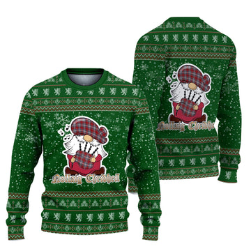 Warden Clan Christmas Family Knitted Sweater with Funny Gnome Playing Bagpipes