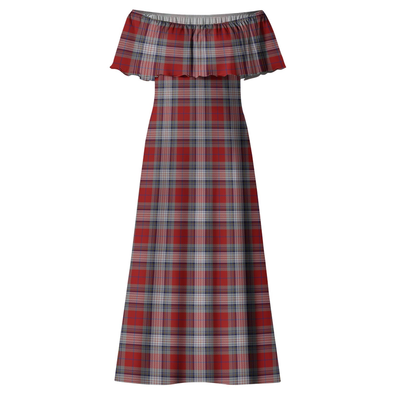 Warden Tartan Off Shoulder Long Dress - Tartan Vibes Clothing