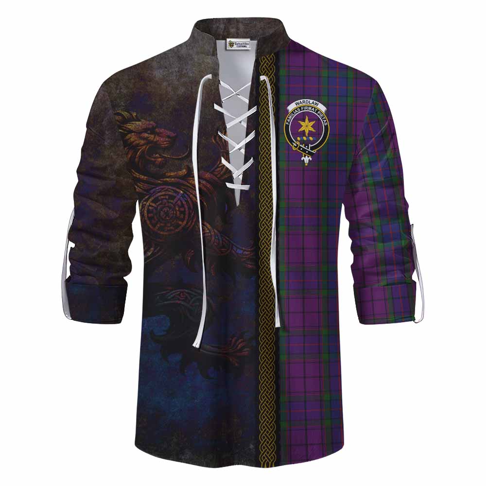 Tartan Vibes Clothing Wardlaw Tartan Family Crest Ghillie Kilt Shirt Alba Gu Brath Be Brave Lion Ancient Style