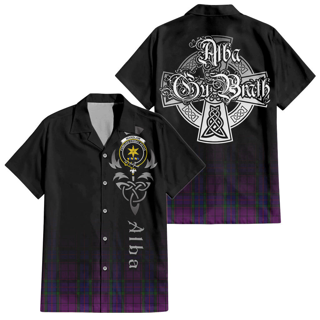Tartan Vibes Clothing Wardlaw Tartan Short Sleeve Button Up Featuring Alba Gu Brath Family Crest Celtic Inspired