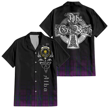 Tartan Vibes Clothing Wardlaw Tartan Short Sleeve Button Up Featuring Alba Gu Brath Family Crest Celtic Inspired