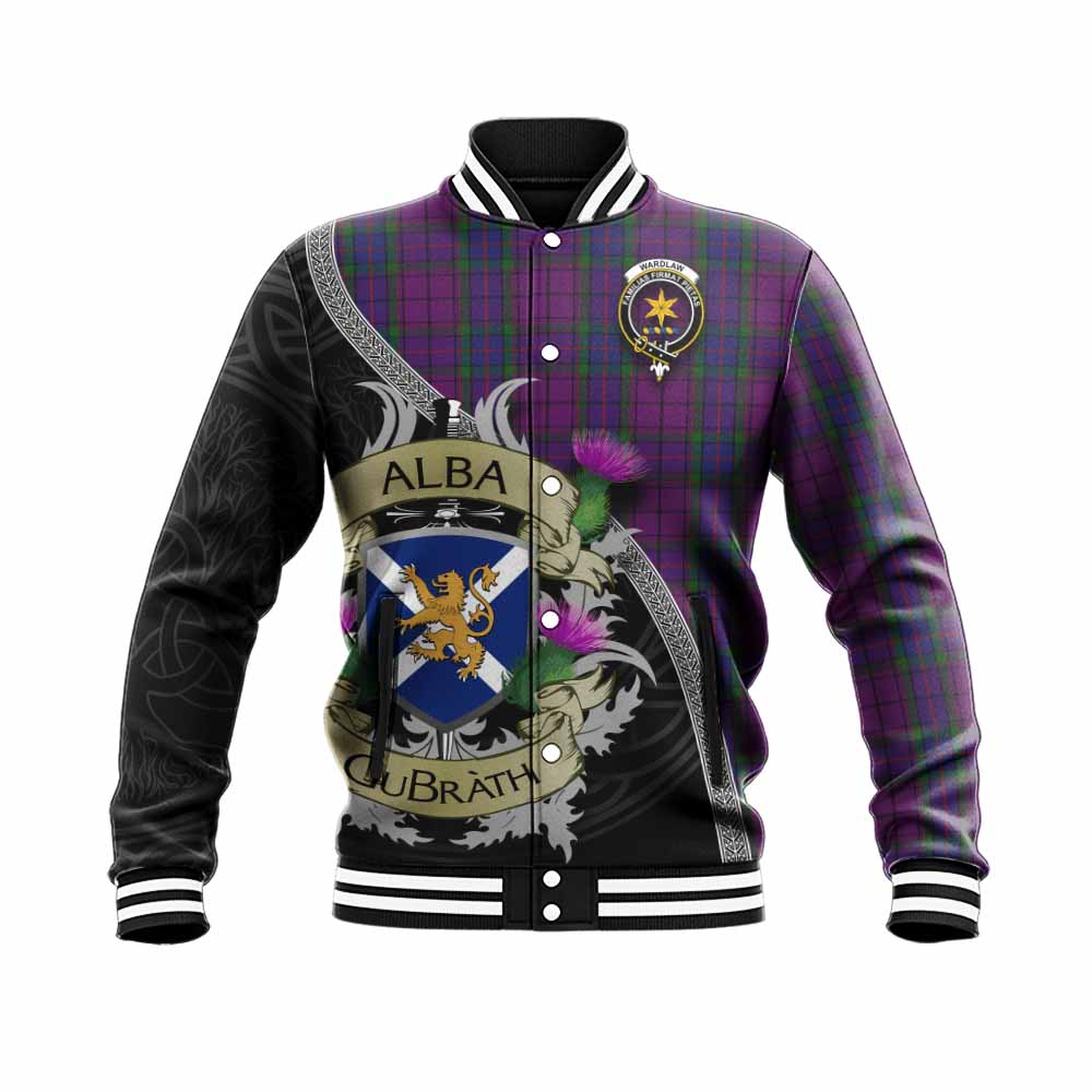 Tartan Vibes Clothing Wardlaw Tartan Family Crest Baseball Jacket Lion Rampant Royal Thistle Shield Celtic Inspired