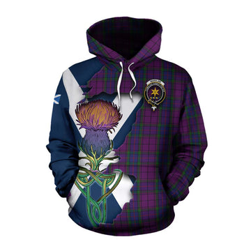 Tartan Vibes Clothing Wardlaw Tartan Family Crest Cotton Hoodie Scottish Thistle Celtic Inspired