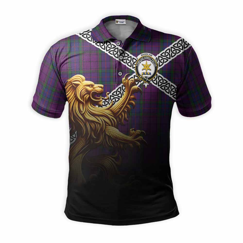 Tartan Vibes Clothing Wardlaw Crest Tartan Polo Shirt with Golden Lion Emblem Celtic Style