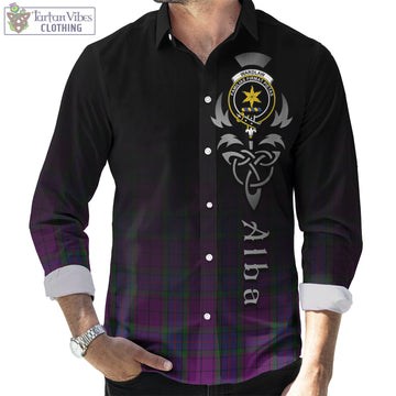 Tartan Vibes Clothing Wardlaw Tartan Long Sleeve Button Up Featuring Alba Gu Brath Family Crest Celtic Inspired