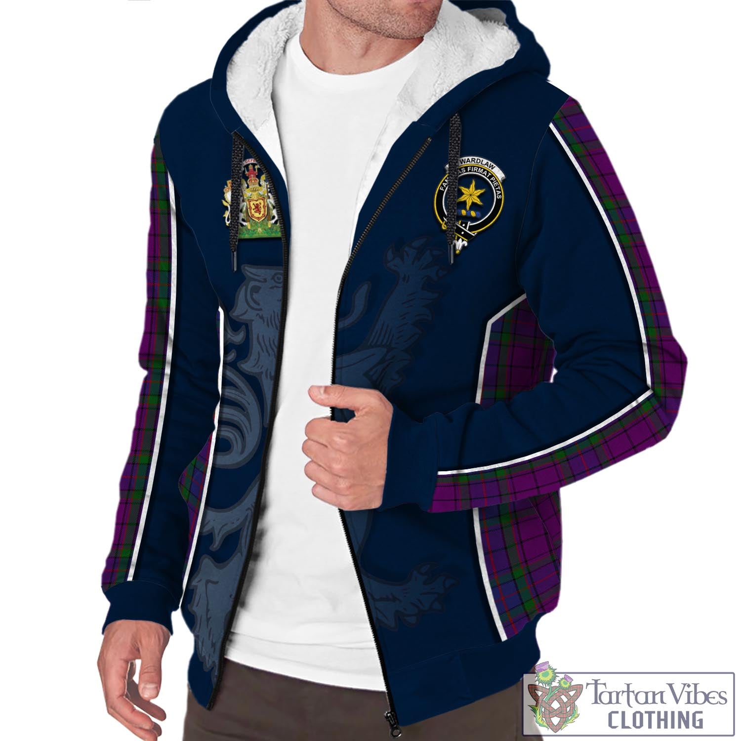Tartan Vibes Clothing Wardlaw Tartan Sherpa Hoodie with Family Crest and Lion Rampant Vibes Sport Style