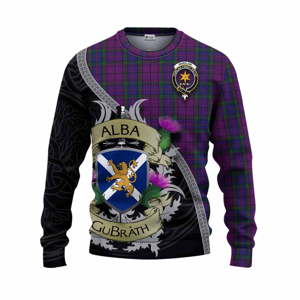 Tartan Vibes Clothing Wardlaw Tartan Family Crest Knitted Sweater Lion Rampant Royal Thistle Shield Celtic Inspired