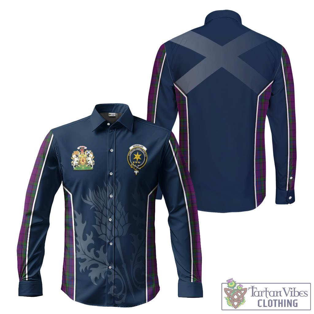 Tartan Vibes Clothing Wardlaw Tartan Long Sleeve Button Up Shirt with Family Crest and Scottish Thistle Vibes Sport Style