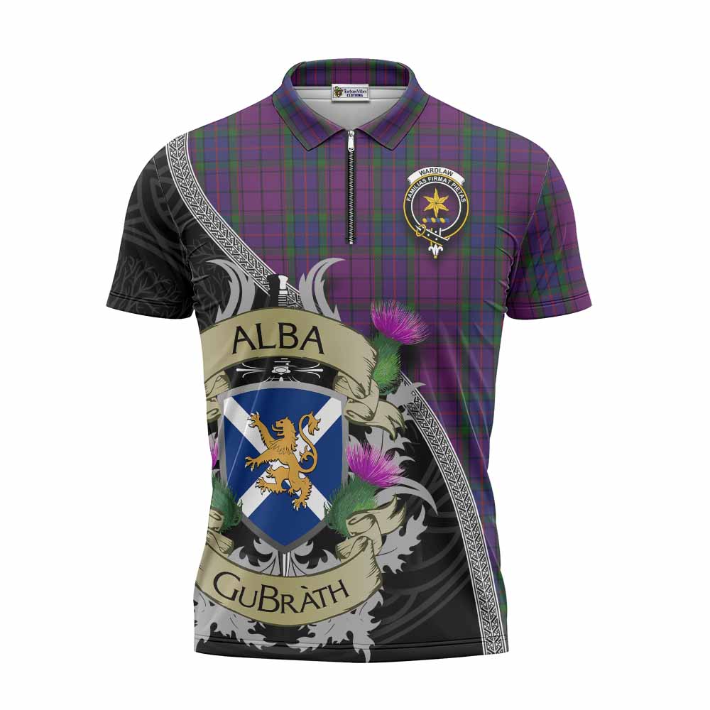 Tartan Vibes Clothing Wardlaw Tartan Family Crest Zipper Polo Shirt Lion Rampant Royal Thistle Shield Celtic Inspired