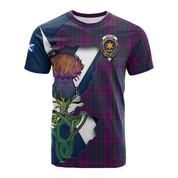 Wardlaw Tartan Family Crest Cotton T-shirt Scottish Thistle Celtic Inspired