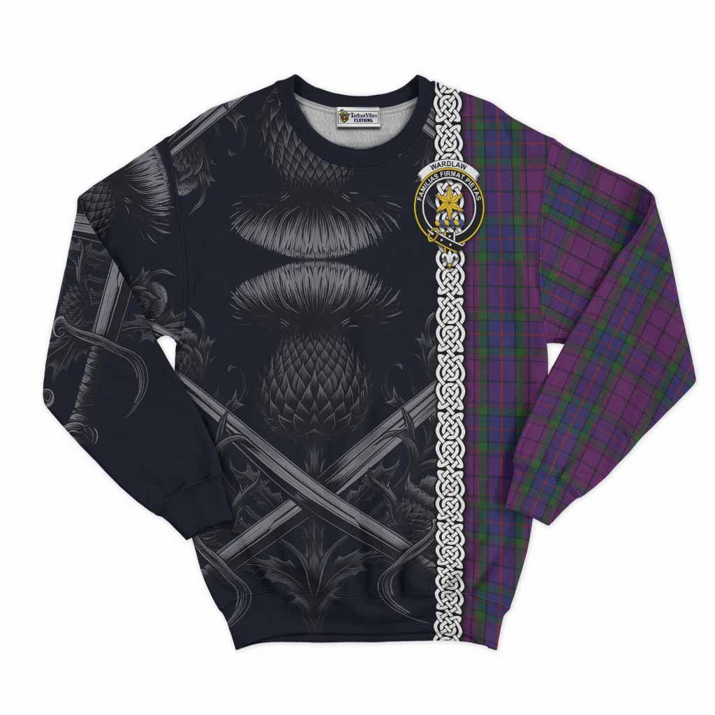 Tartan Vibes Clothing Wardlaw Tartan Sweatshirt with Family Crest Cross Sword Thistle Celtic Vibes