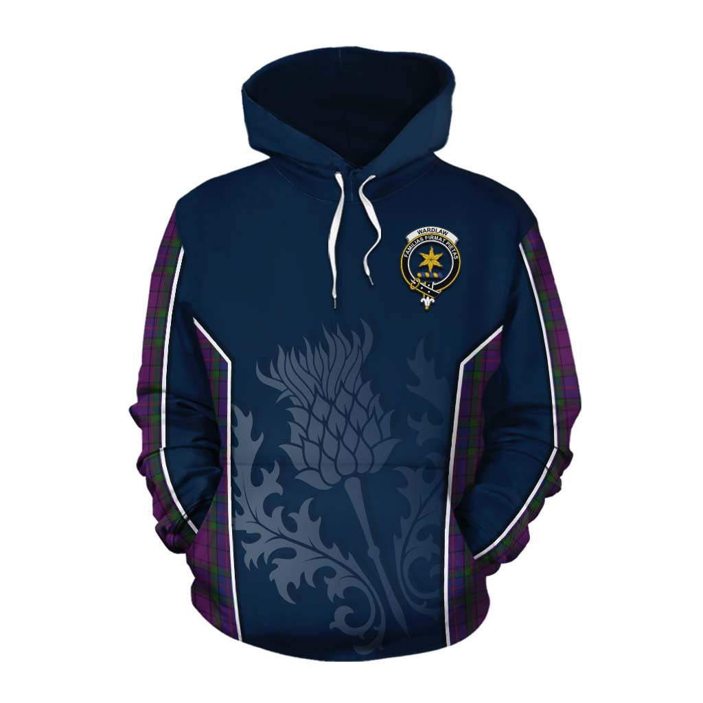 Tartan Vibes Clothing Wardlaw Tartan Cotton Hoodie with Family Crest and Scottish Thistle Vibes Sport Style