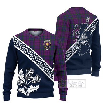 Tartan Vibes Clothing Wardlaw Tartan Knitted Sweater Featuring Thistle and Scotland Map