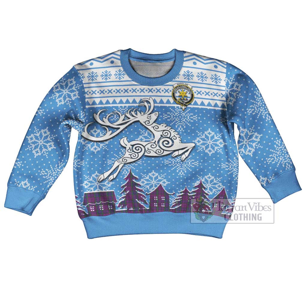 Wardlaw Clan Christmas Kid Ugly Sweater with Tartan and Celtic Reindeer Style Kid - Tartan Vibes Clothing