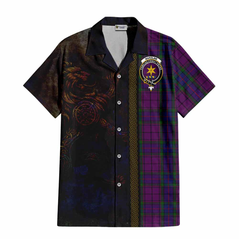 Tartan Vibes Clothing Wardlaw Tartan Family Crest Short Sleeve Button Shirt Alba Gu Brath Be Brave Lion Ancient Style