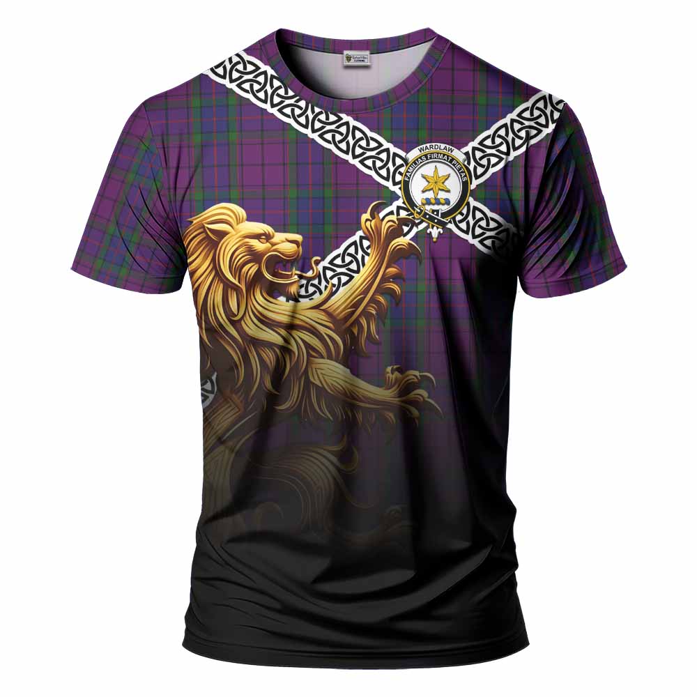 Tartan Vibes Clothing Wardlaw Crest Tartan T-Shirt with Golden Lion Emblem Celtic Style